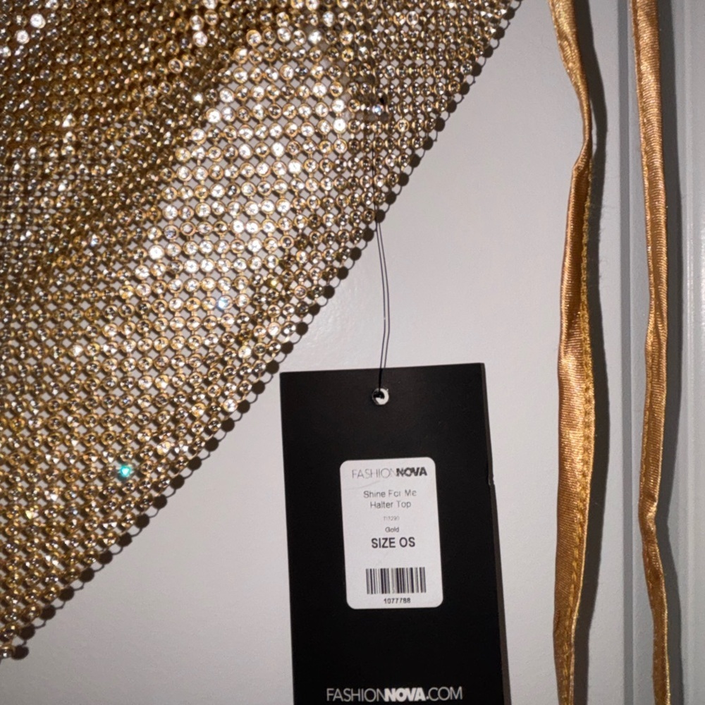 Fashion Nova Gold Rhinestone Mesh Top - Picture 5 of 14